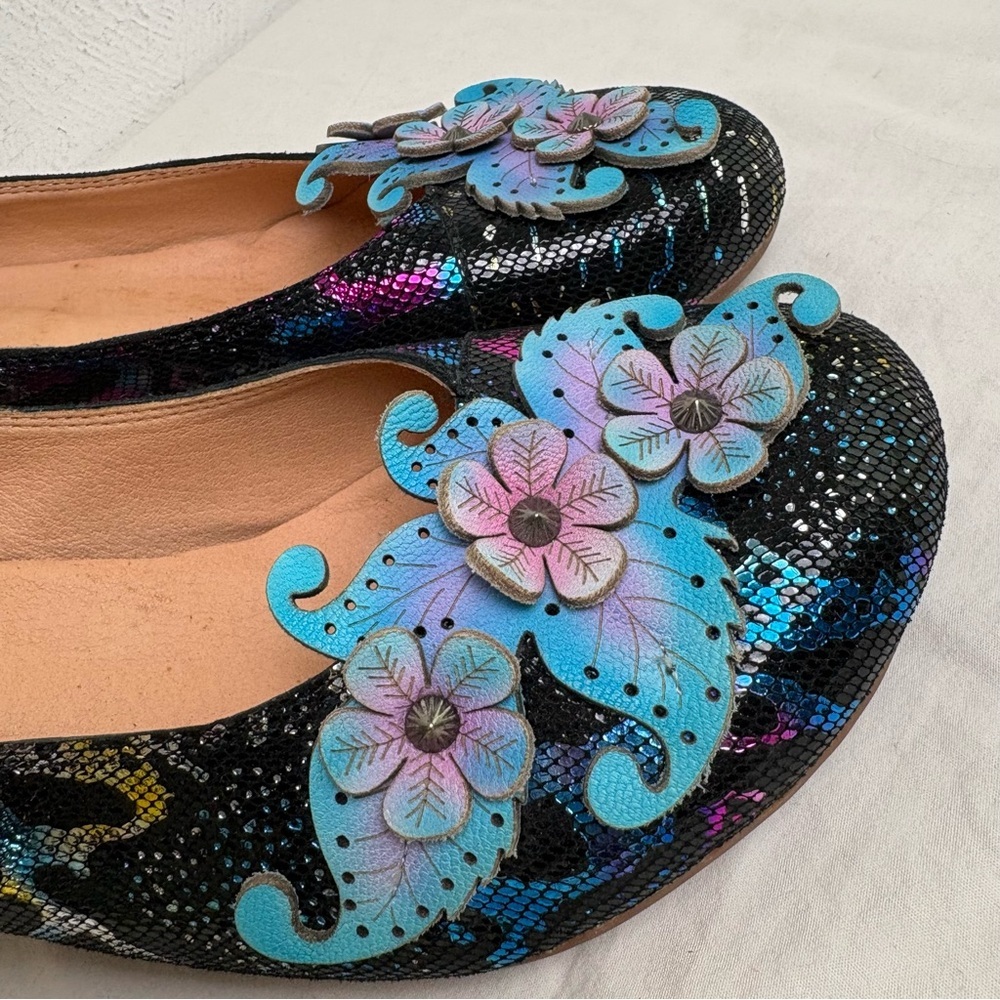 SOCOFY Leather Metallic Floral Applique Snakeskin Pump Heels Artsy 41 (10-10.5) - Picture 11 of 16